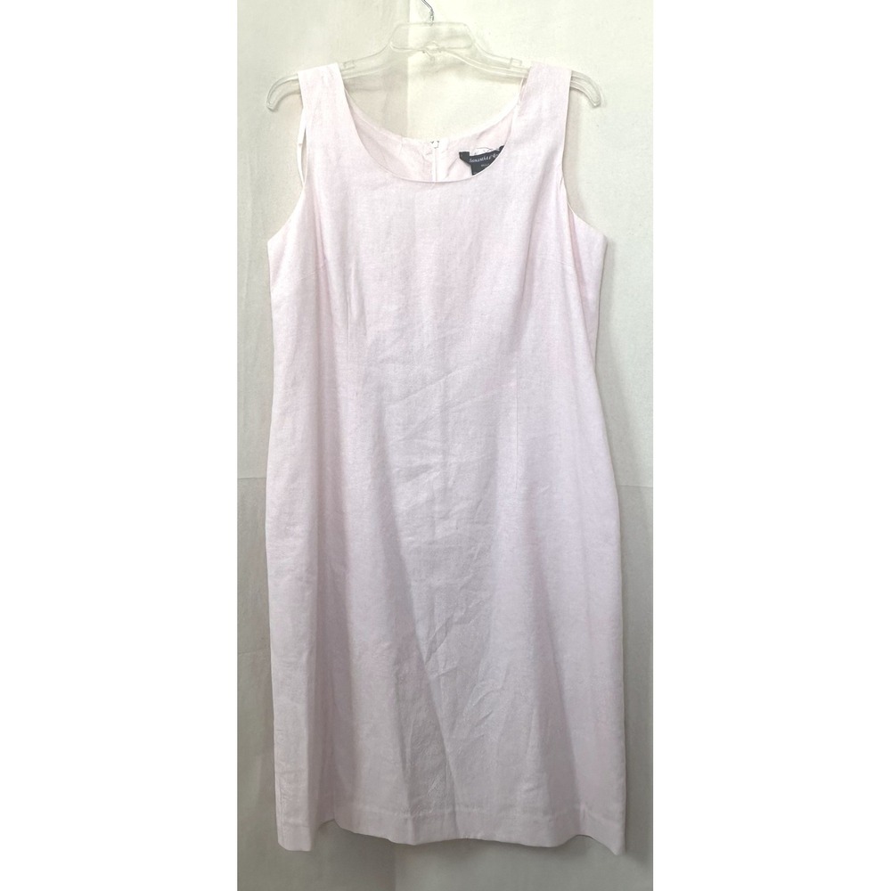 Samantha Rose 90s Minimalist Pastel Pink Linen Blend Sheath Midi Dress Missy 12